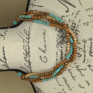 Bohemian Multi Strand Turquoise Wood Beaded Necklace
